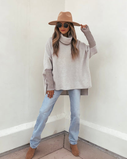 Taupe Color Block Turtleneck Sweater - Magnolia Boutique