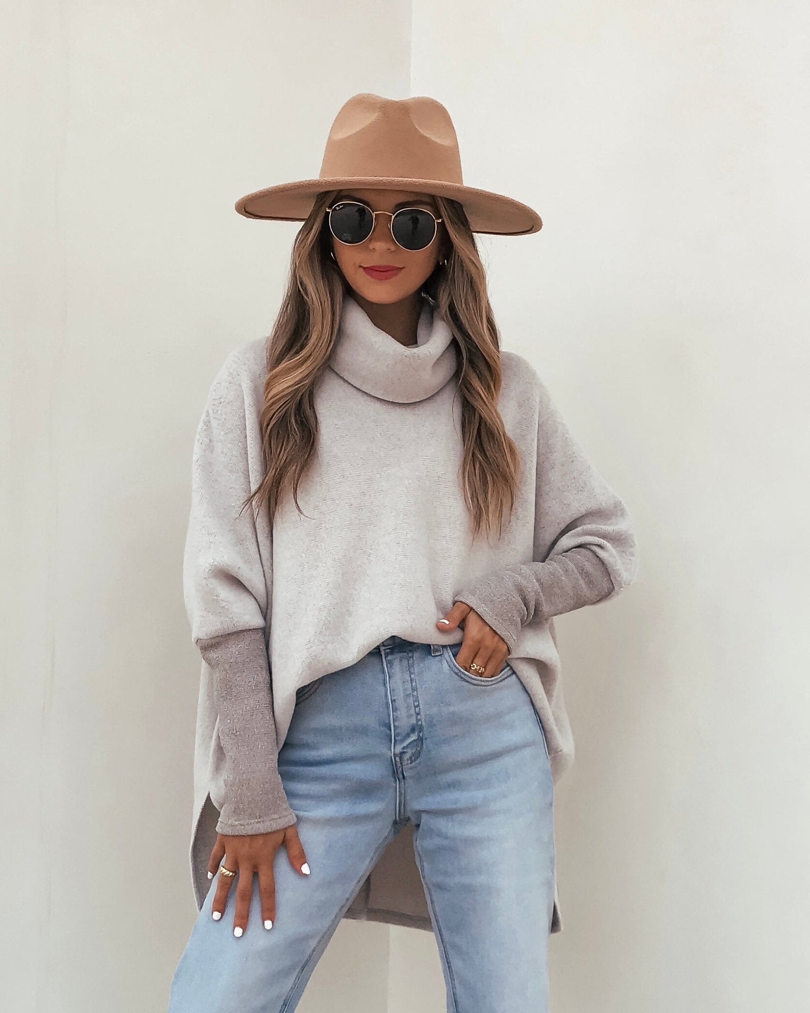 Taupe Color Block Turtleneck Sweater - Magnolia Boutique