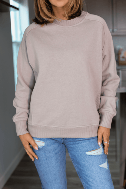 Taupe Fleece French Terry Sweatshirt - Magnolia Boutique