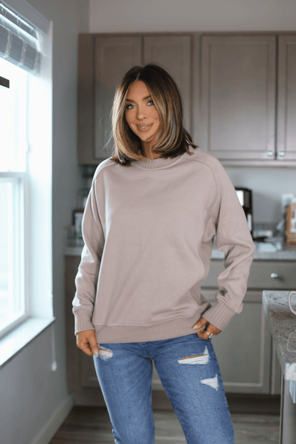 Taupe Fleece French Terry Sweatshirt - Magnolia Boutique