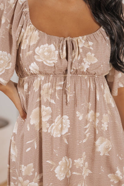 Taupe Floral Print Mini Dress - Magnolia Boutique