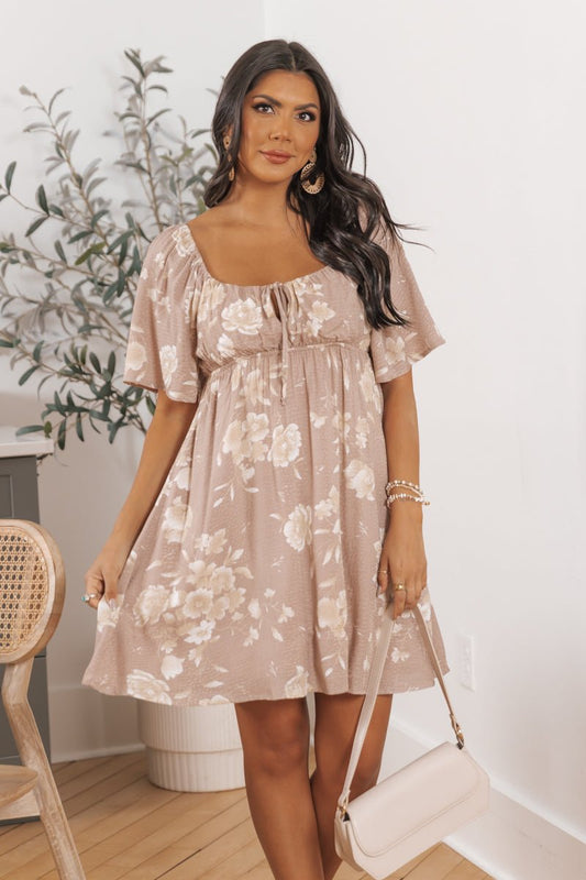 Taupe Floral Print Mini Dress - Magnolia Boutique