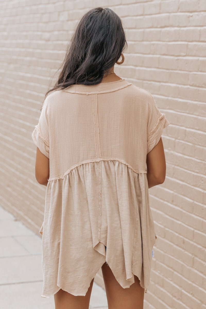 Taupe Handkerchief Hem Babydoll Top - Magnolia Boutique