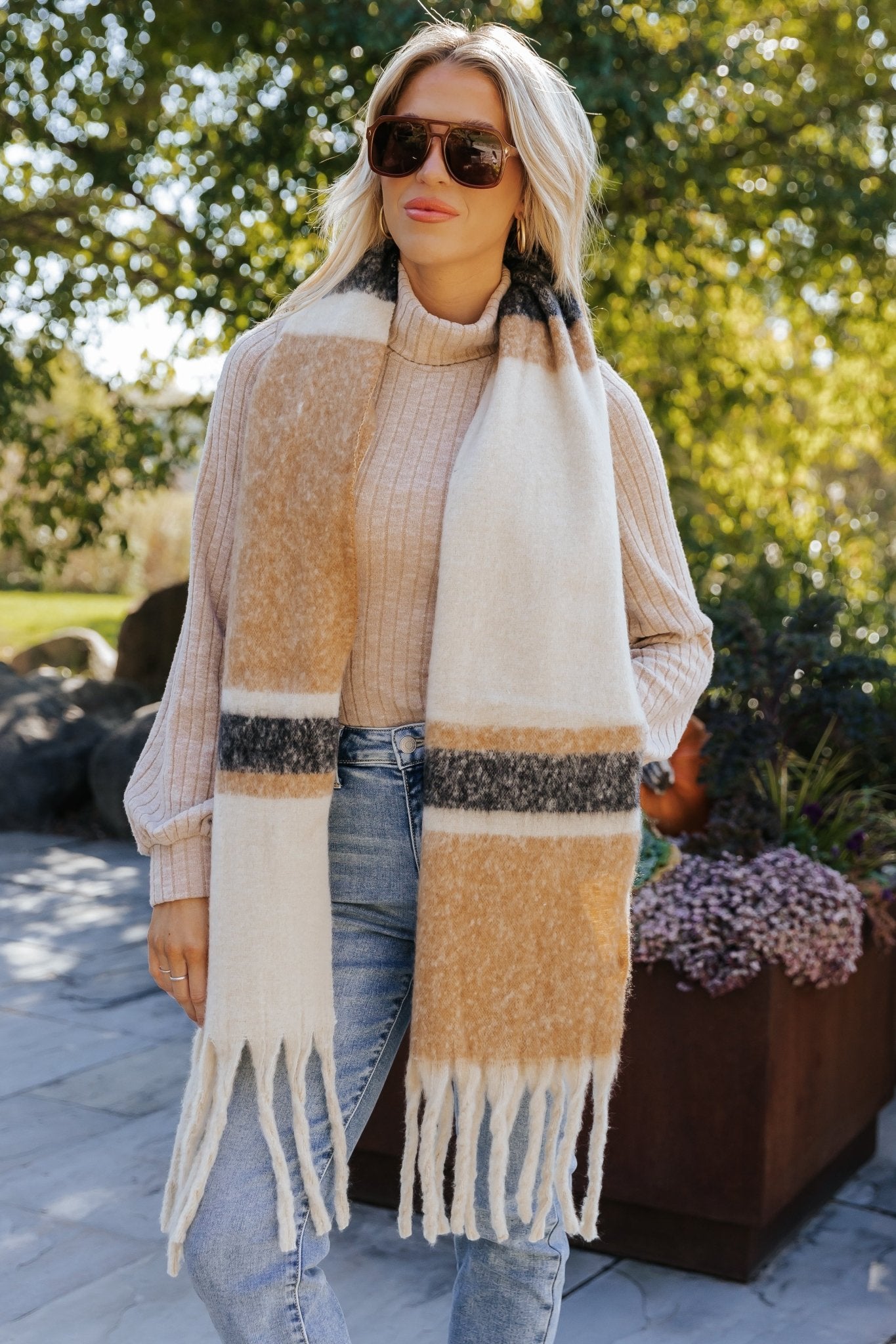 Taupe Multi Stripe Fringe Scarf - Magnolia Boutique