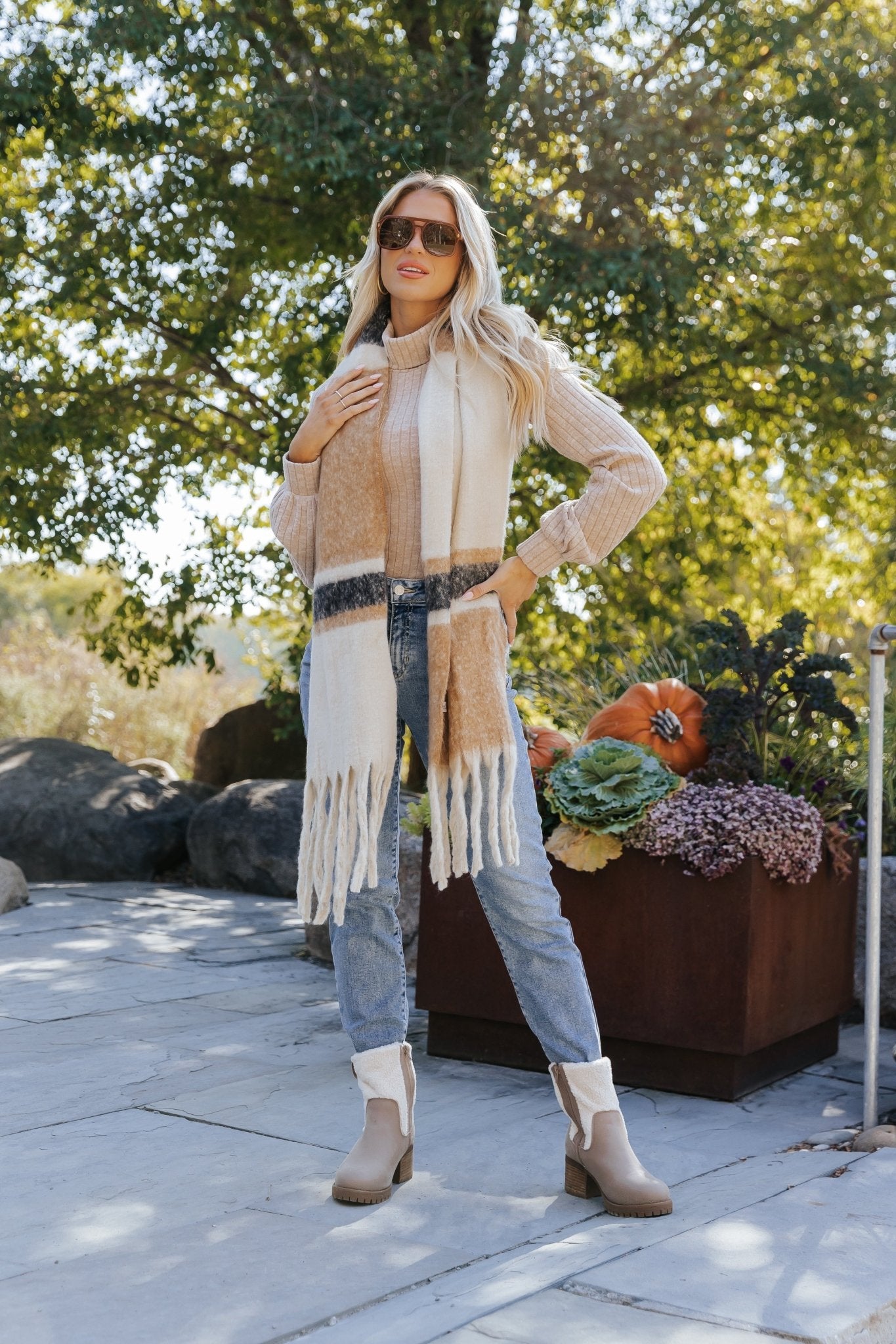 Taupe Multi Stripe Fringe Scarf - Magnolia Boutique