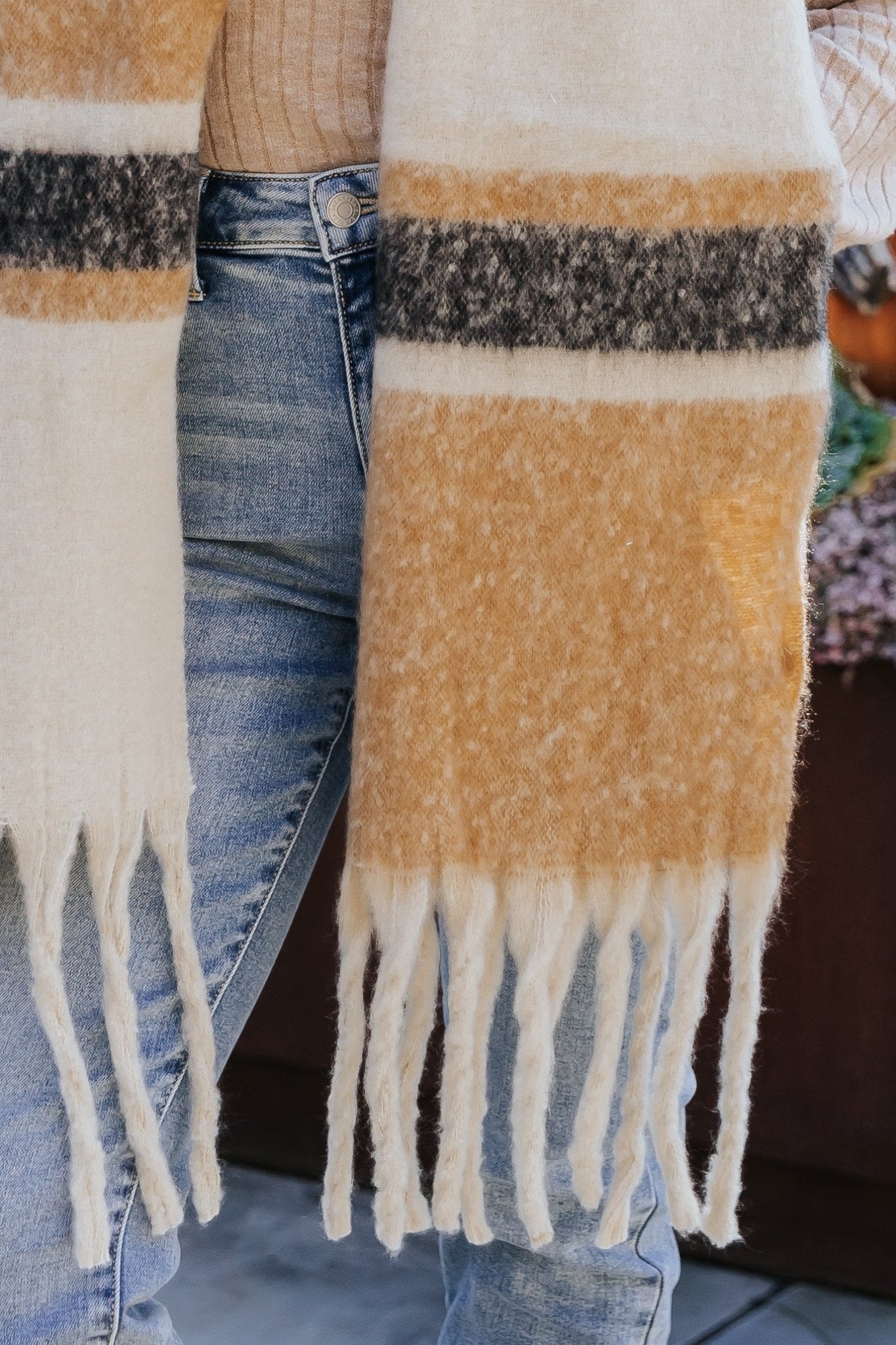 Taupe Multi Stripe Fringe Scarf - Magnolia Boutique