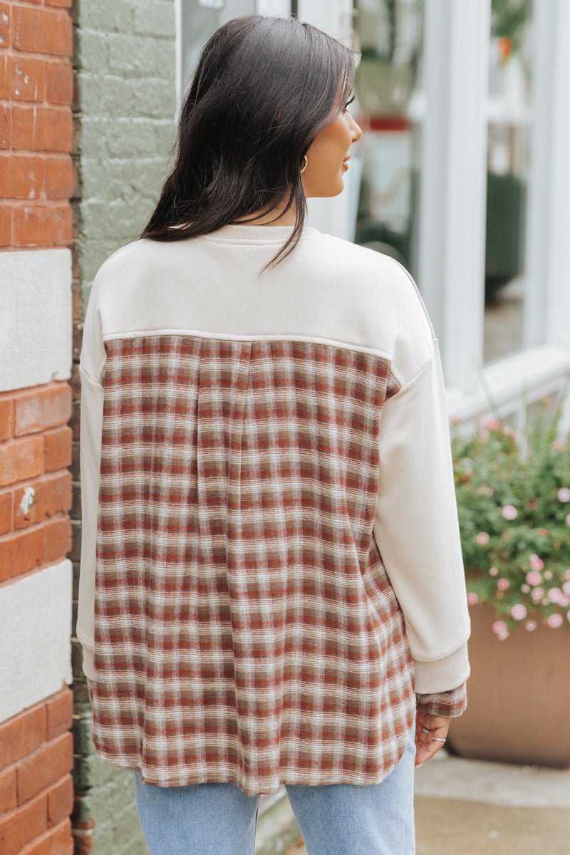 Taupe Plaid French Terry Sweatshirt - Magnolia Boutique