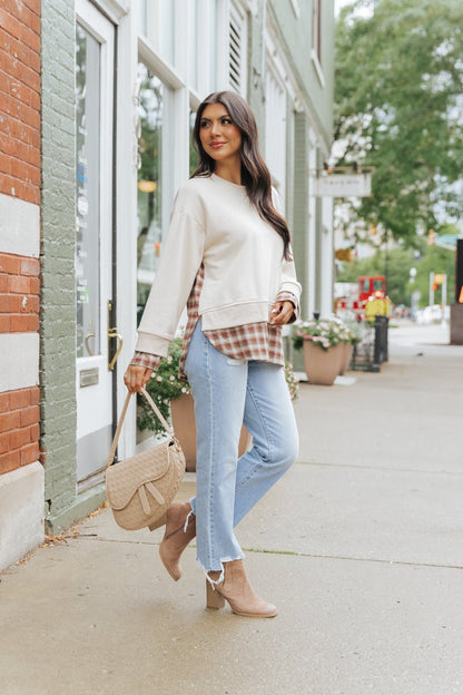 Taupe Plaid French Terry Sweatshirt - Magnolia Boutique