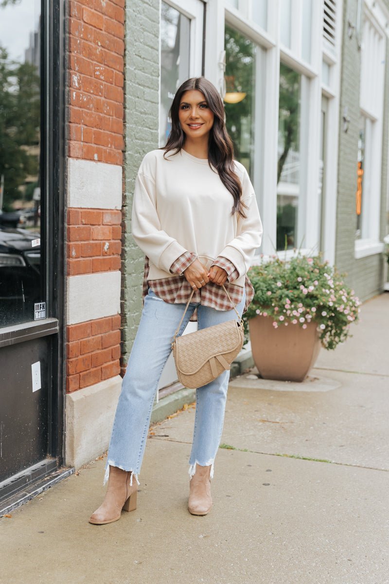 Taupe Plaid French Terry Sweatshirt - Magnolia Boutique