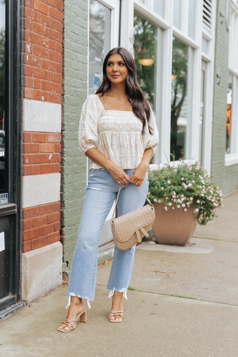 Taupe Print Babydoll Top - Magnolia Boutique