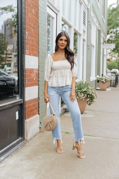 Taupe Print Babydoll Top - Magnolia Boutique