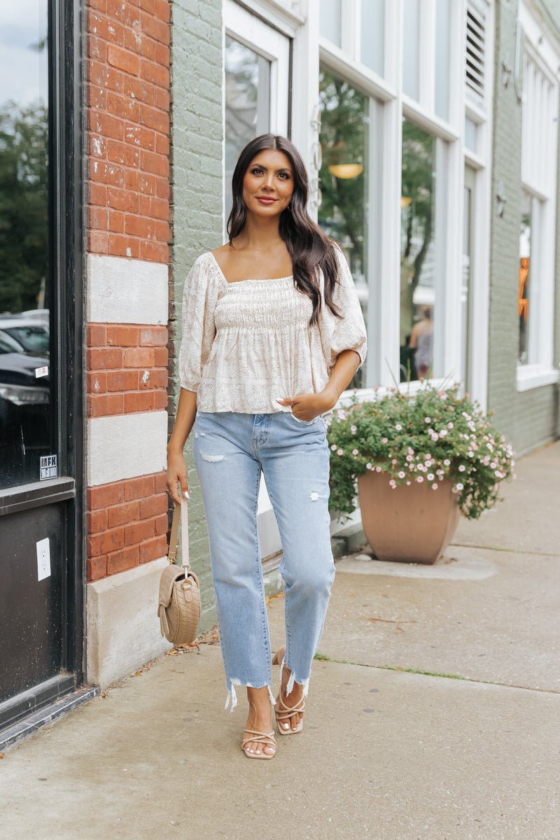 Taupe Print Babydoll Top - Magnolia Boutique