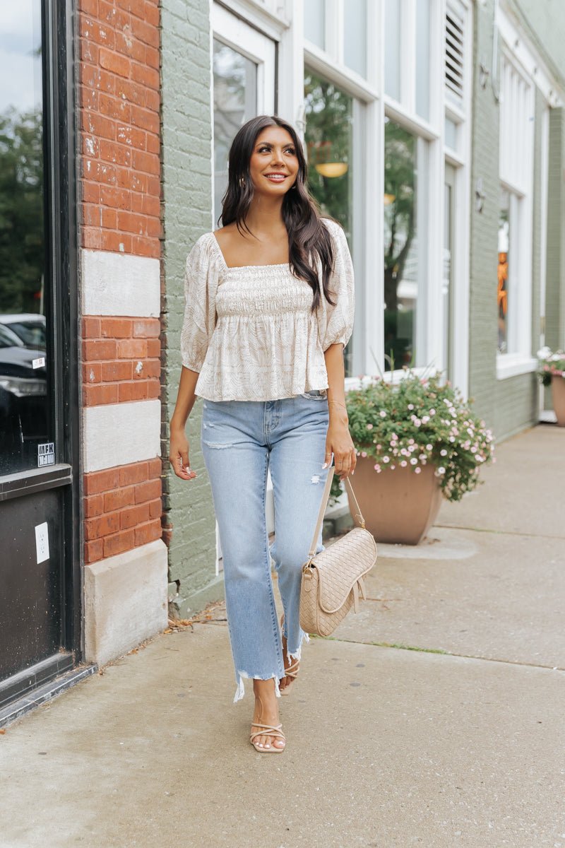 Taupe Print Babydoll Top - Magnolia Boutique