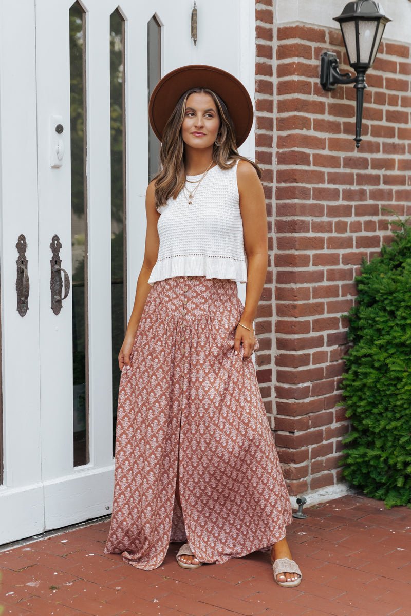 Taupe Print Button Up Maxi Skirt - Magnolia Boutique