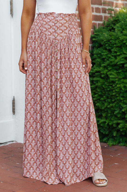 Taupe Print Button Up Maxi Skirt - Magnolia Boutique