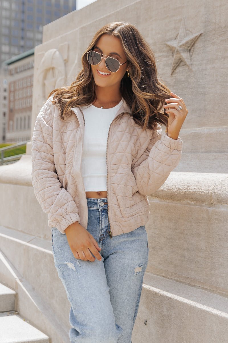 Taupe Quilted Bomber Jacket - Magnolia Boutique