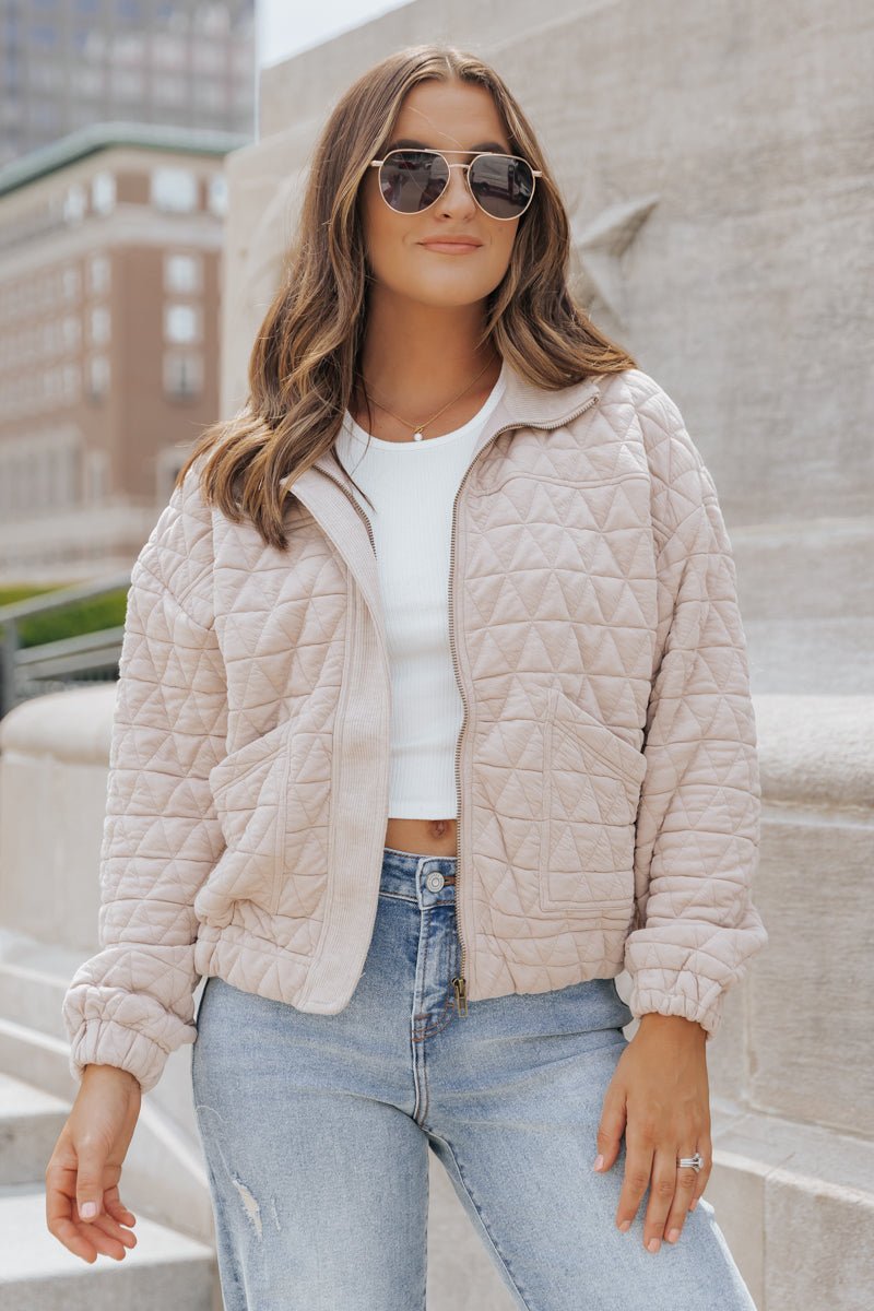 Taupe Quilted Bomber Jacket - Magnolia Boutique