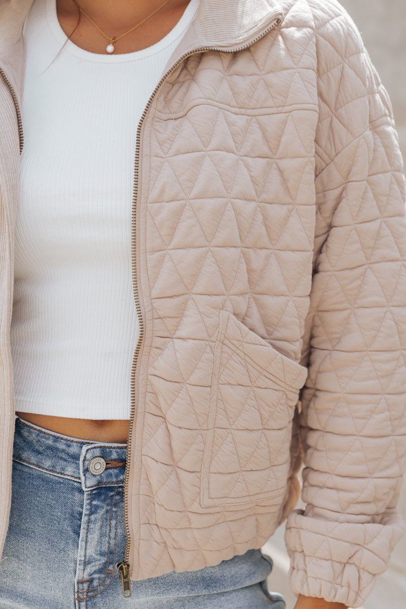 Taupe Quilted Bomber Jacket - Magnolia Boutique