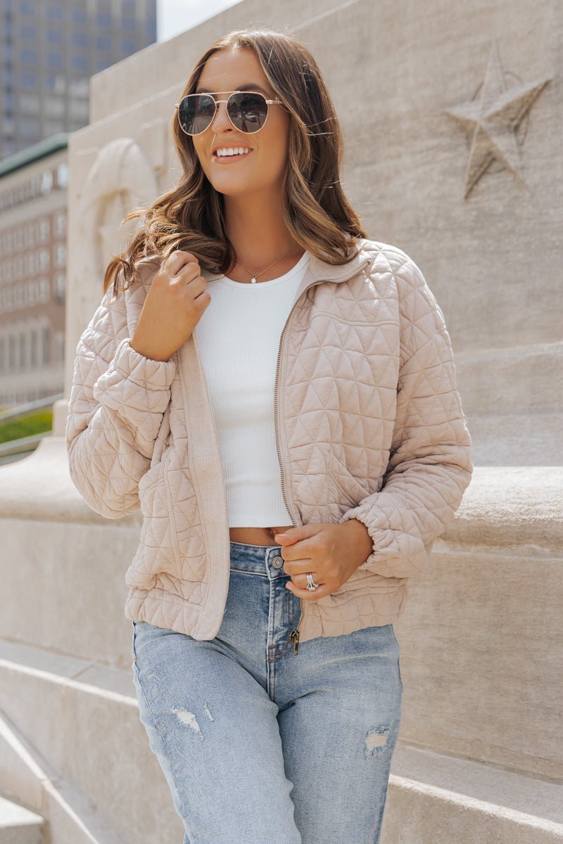 Taupe Quilted Bomber Jacket - Magnolia Boutique