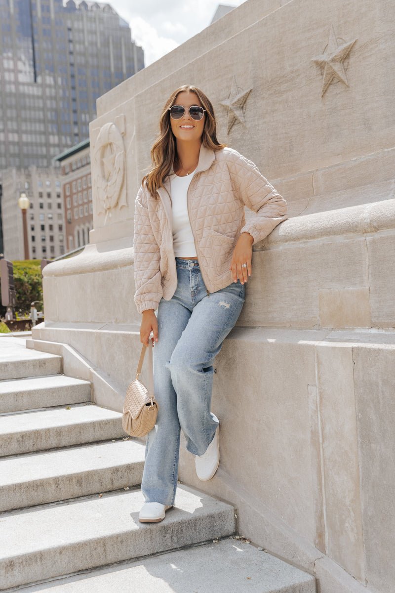 Taupe Quilted Bomber Jacket - Magnolia Boutique