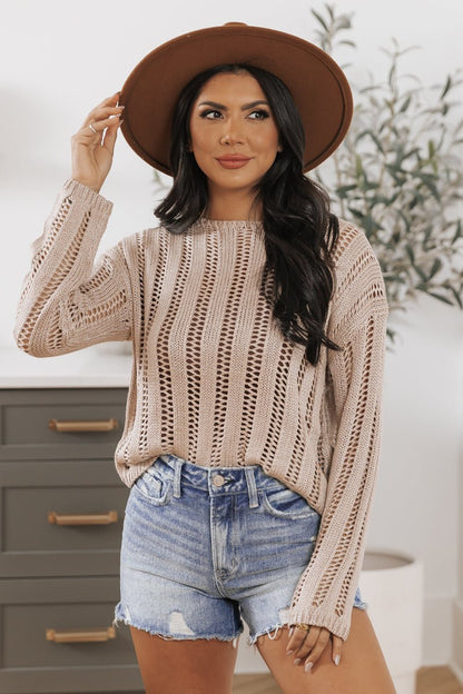 Taupe See-Through Pullover Sweater - Magnolia Boutique