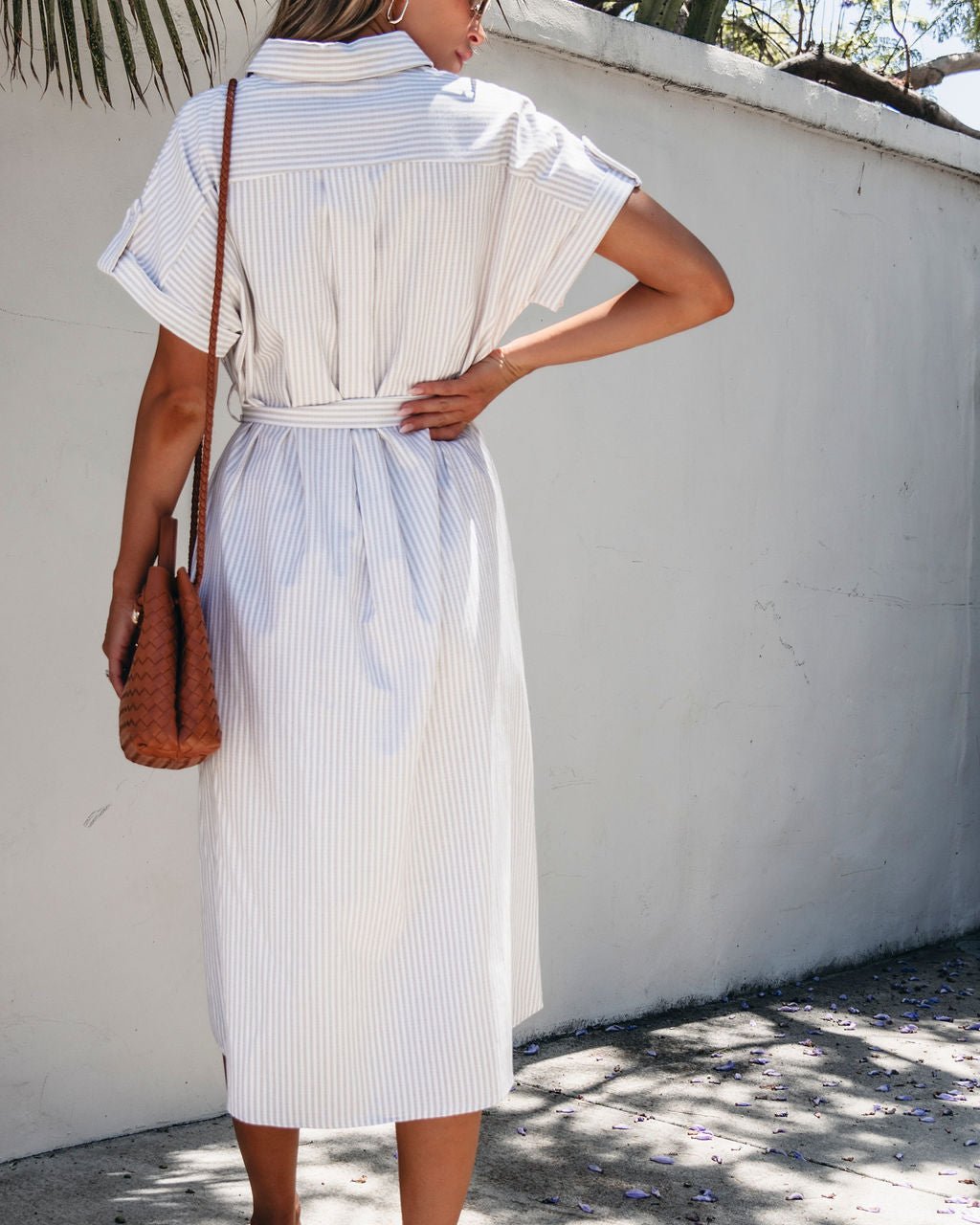 Taupe Stripe Belted Midi Dress - Magnolia Boutique