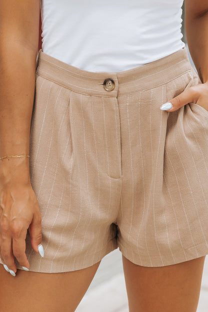 Taupe Stripe Pleated Linen Shorts - Magnolia Boutique