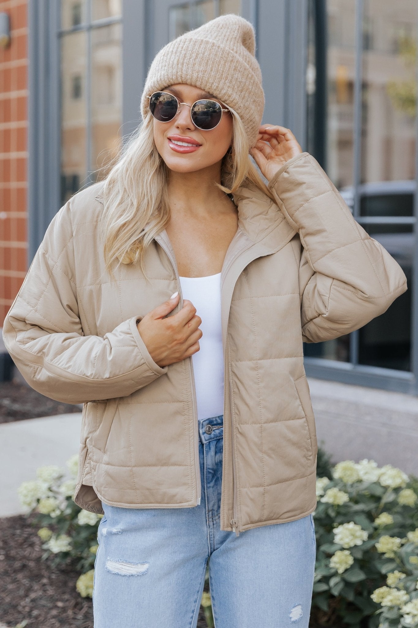 Taupe Zip Up Puffer Jacket - Magnolia Boutique