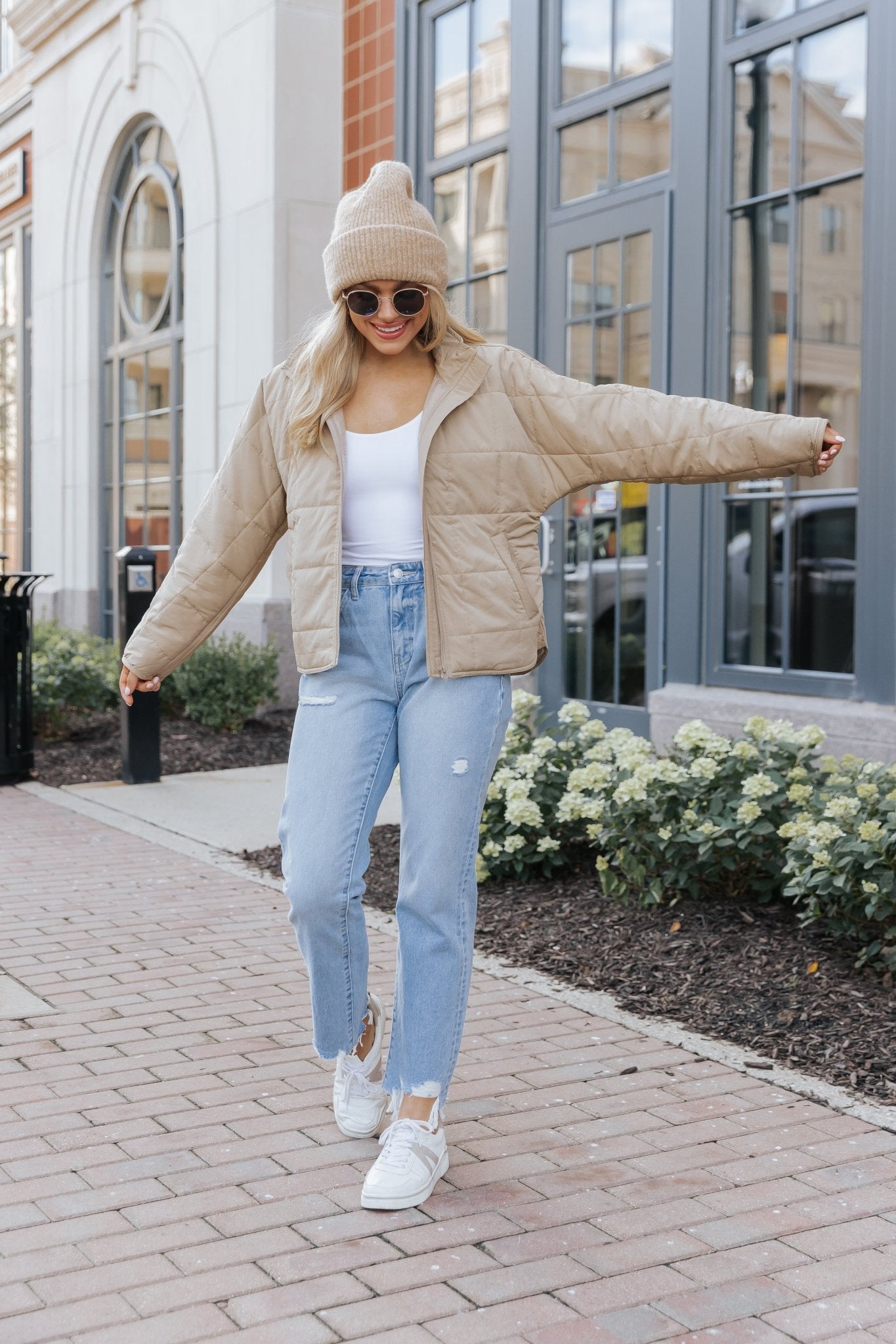 Taupe Zip Up Puffer Jacket - Magnolia Boutique