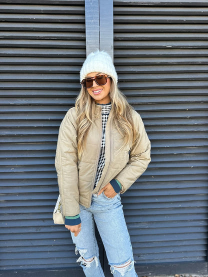 Taupe Zip Up Puffer Jacket - Magnolia Boutique