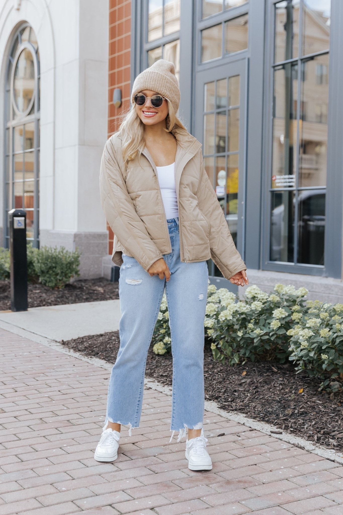 Taupe Zip Up Puffer Jacket - Magnolia Boutique