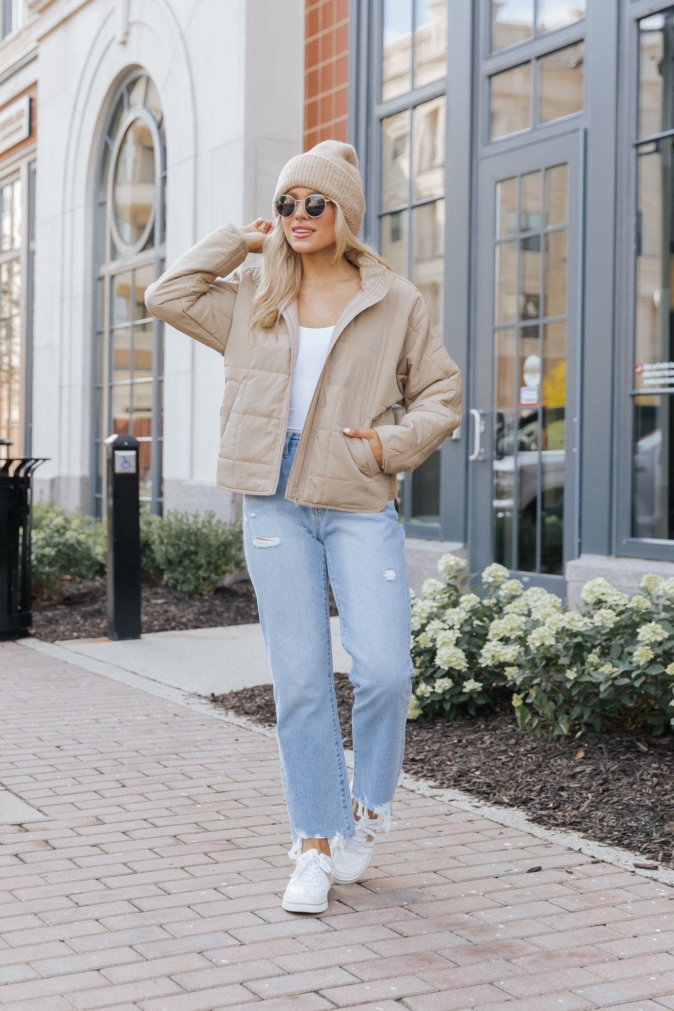 Taupe Zip Up Puffer Jacket - Magnolia Boutique