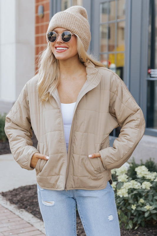 Taupe Zip Up Puffer Jacket - Magnolia Boutique