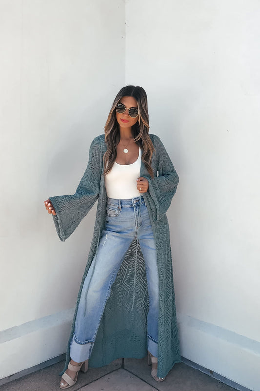 Teal Green Crochet Duster Cardigan - Magnolia Boutique