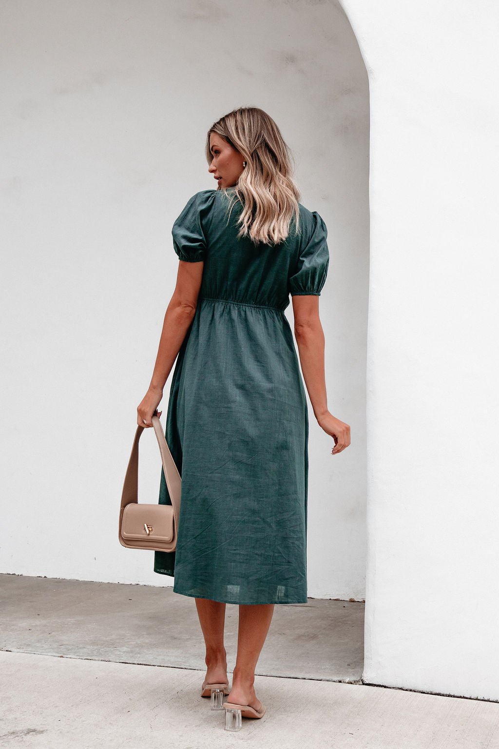 Teal Puff Sleeve Textured Midi Dress - Magnolia Boutique