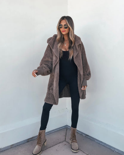 Teddy Fleece Hooded Cardigan - Brown | Pre Order - Magnolia Boutique