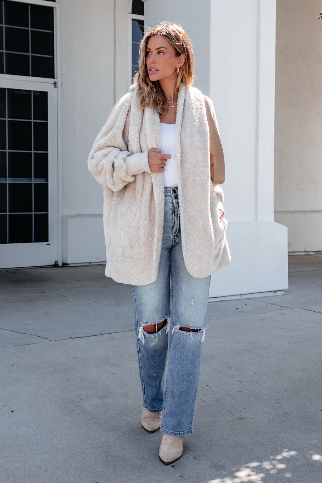 Teddy Fleece Hooded Cardigan - Cream - Magnolia Boutique