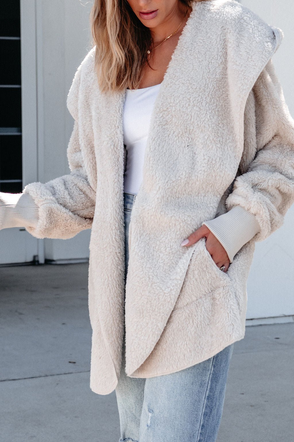 Teddy Fleece Hooded Cardigan - Cream - Magnolia Boutique