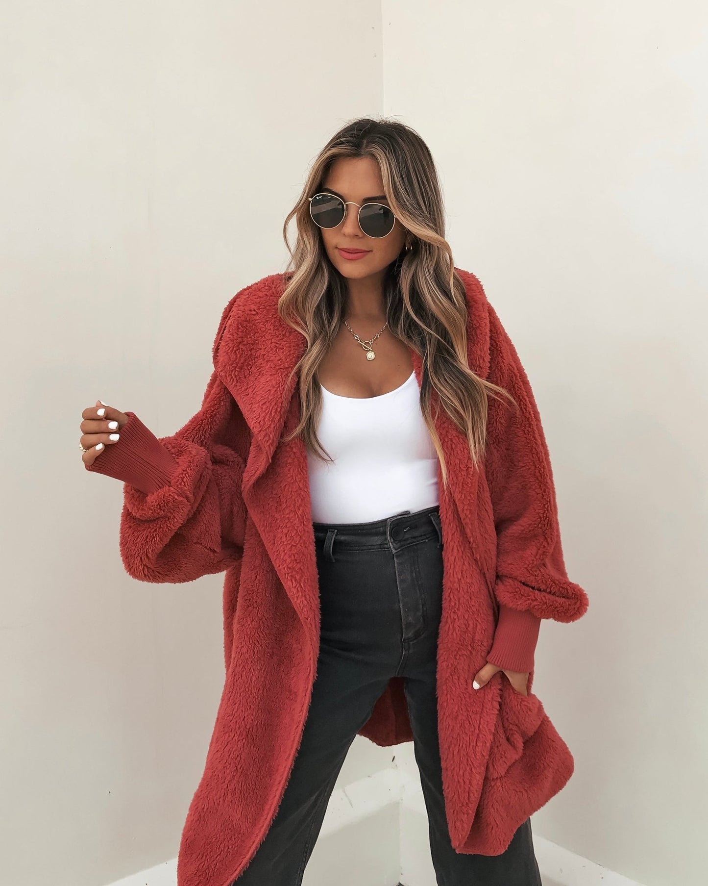 Teddy Fleece Hooded Cardigan - Red | Pre Order - Magnolia Boutique