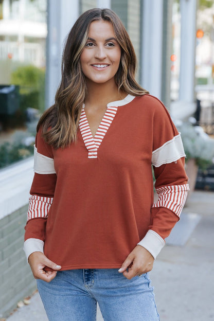 Terracotta Color Block Striped Sweater - Magnolia Boutique