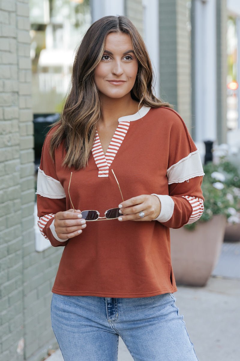 Terracotta Color Block Striped Sweater - Magnolia Boutique