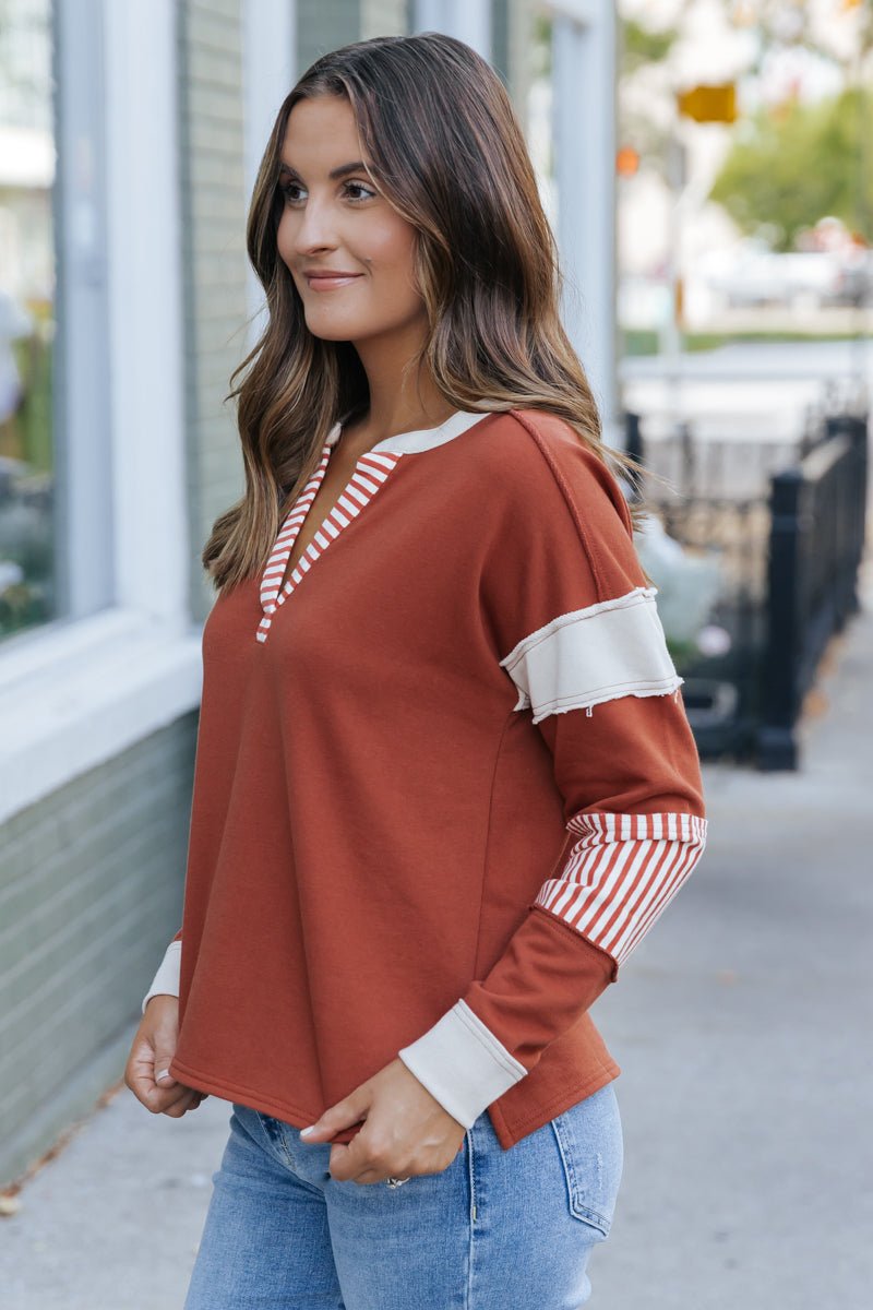 Terracotta Color Block Striped Sweater - Magnolia Boutique