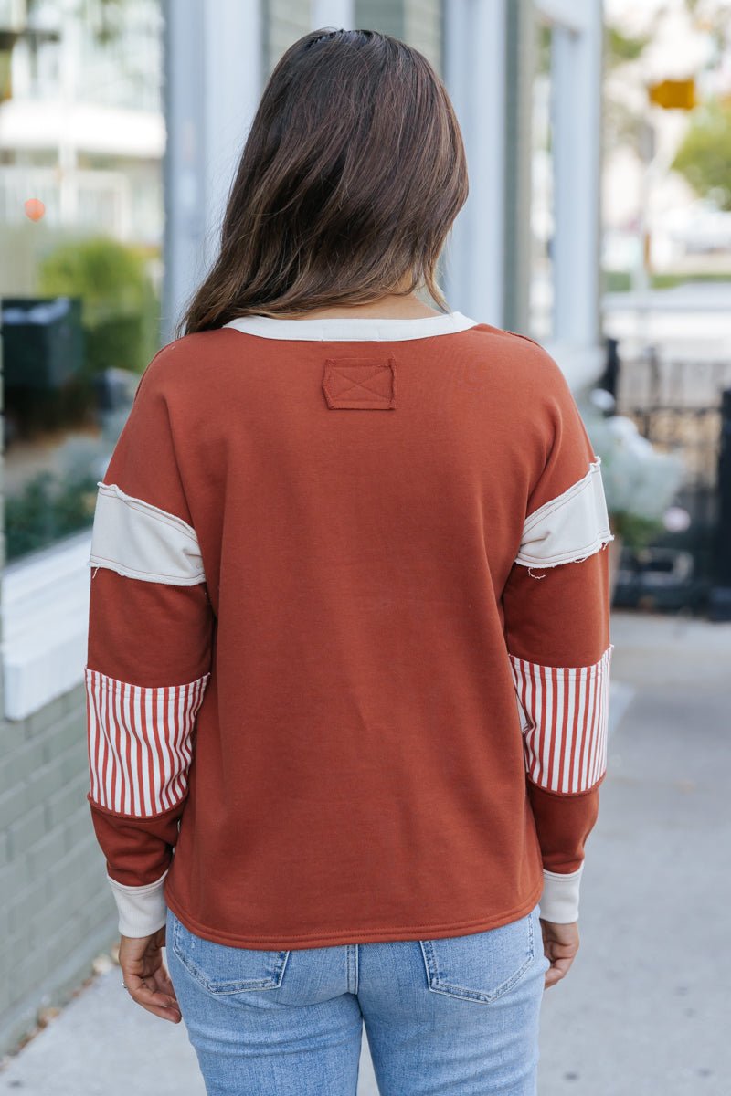 Terracotta Color Block Striped Sweater - Magnolia Boutique