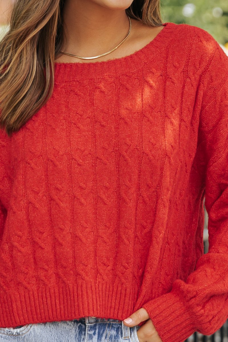 The Winter Cable Knit Sweater - Red - Magnolia Boutique