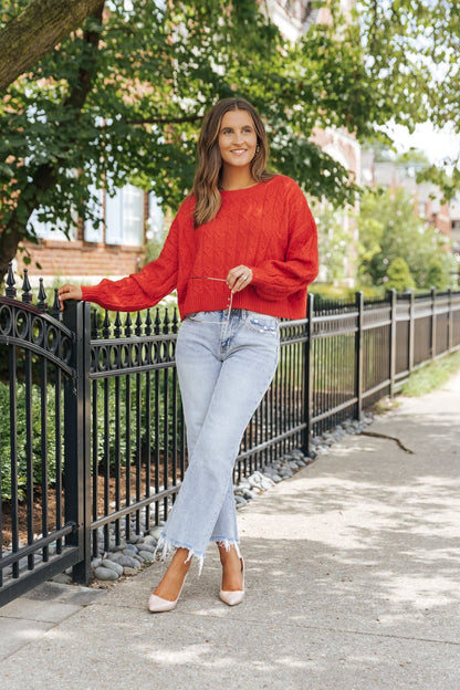 The Winter Cable Knit Sweater - Red - Magnolia Boutique