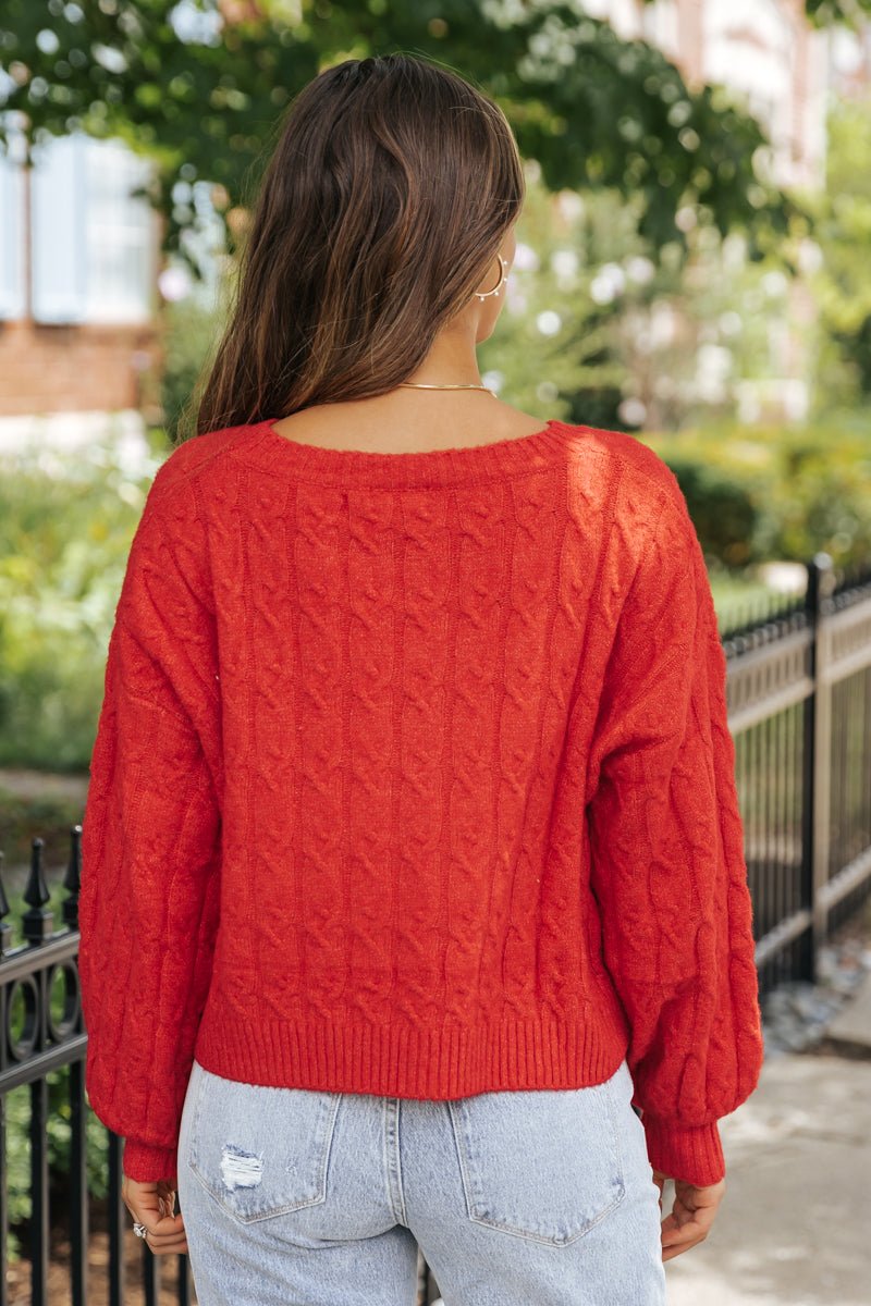 The Winter Cable Knit Sweater - Red - Magnolia Boutique