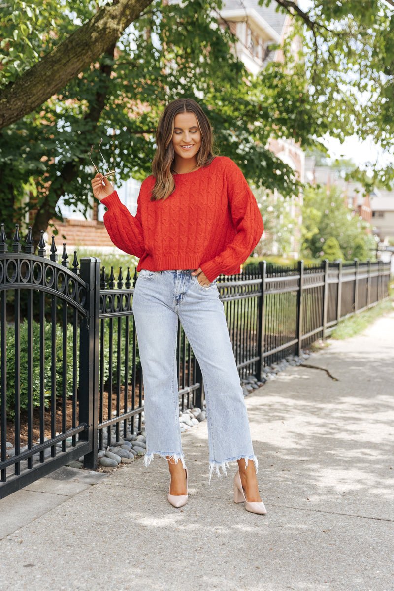 The Winter Cable Knit Sweater - Red - Magnolia Boutique