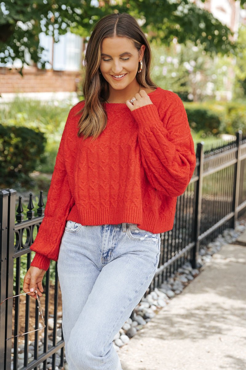 The Winter Cable Knit Sweater - Red - Magnolia Boutique