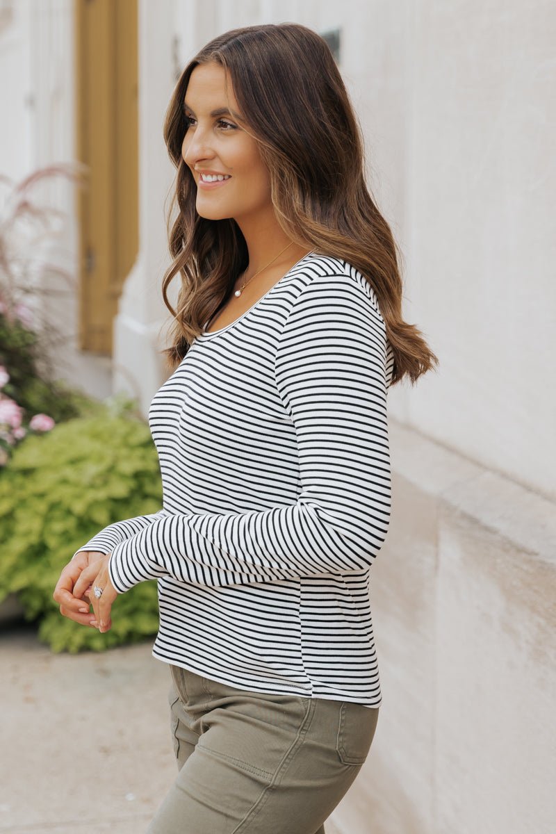 Thread and Supply Black and White Striped Top - Magnolia Boutique