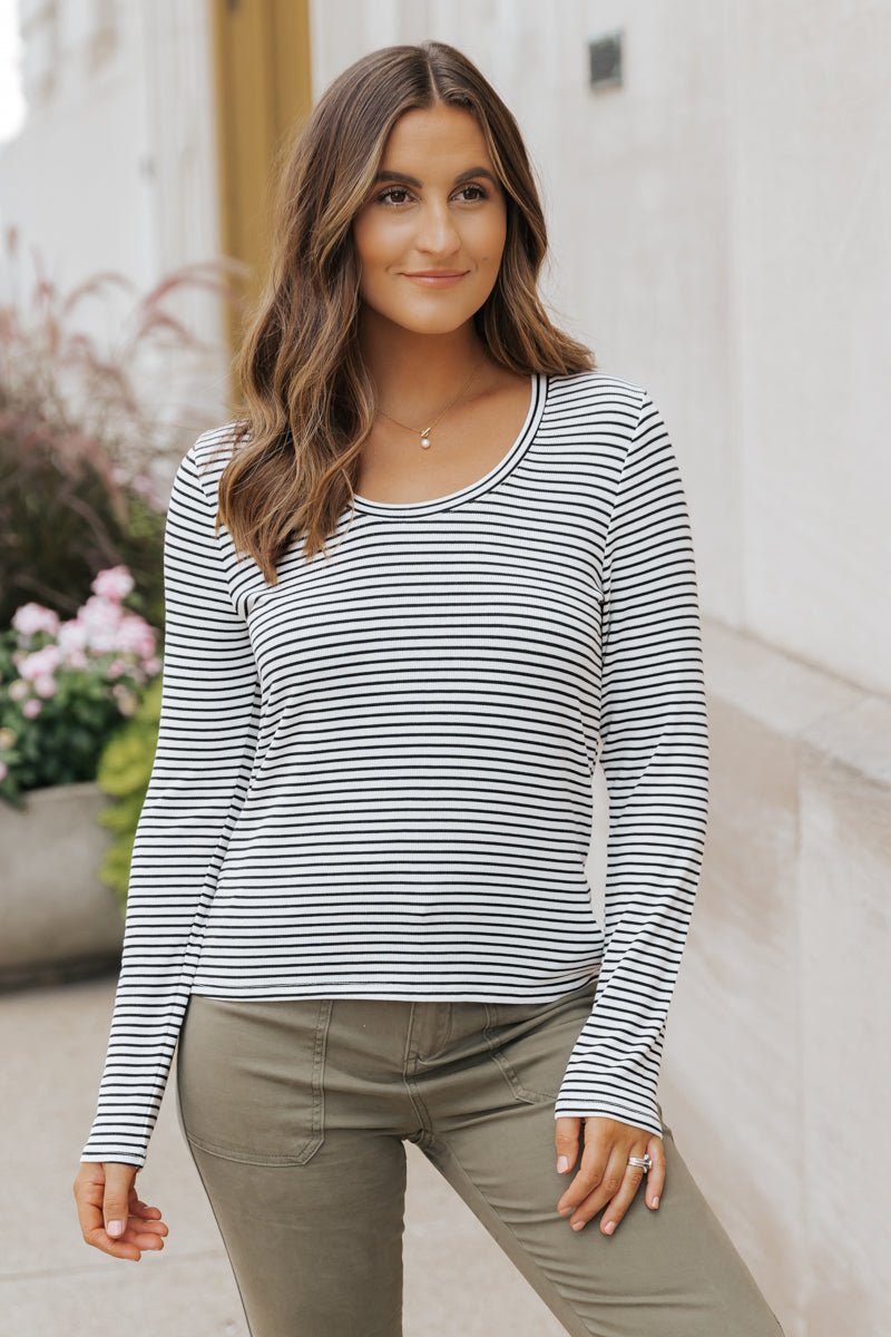 Thread and Supply Black and White Striped Top - Magnolia Boutique